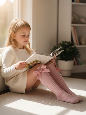 Pink Ribbed Bow Knee-High Socks For Toddlers